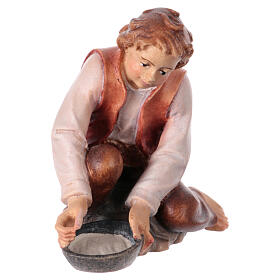 Young milker in painted wood Val Gardena, Rainell nativity 11 cm