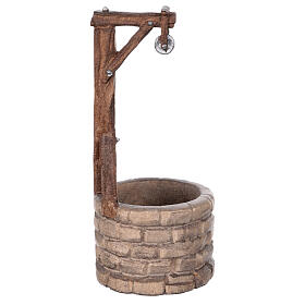 Fontanário madeira pintada para presépio Rainell Val Gardena com figuras altura média 9 cm