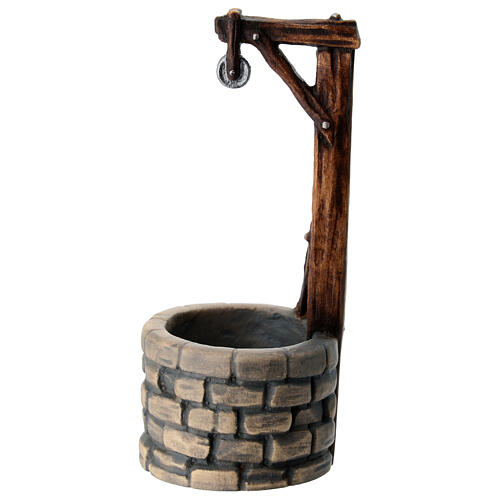 Fontanário madeira pintada para presépio Rainell Val Gardena com figuras altura média 11 cm 1
