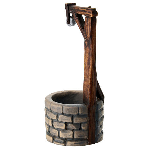Fontanário madeira pintada para presépio Rainell Val Gardena com figuras altura média 11 cm 2