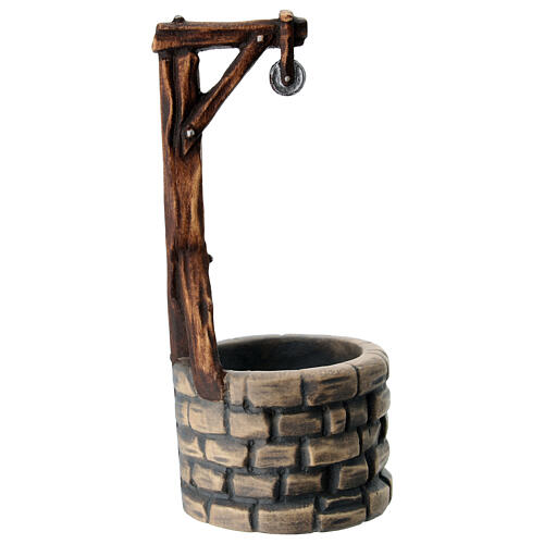 Fontanário madeira pintada para presépio Rainell Val Gardena com figuras altura média 11 cm 3