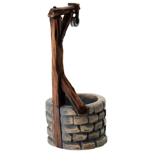 Fontanário madeira pintada para presépio Rainell Val Gardena com figuras altura média 11 cm 4