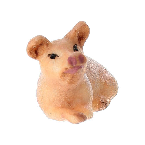 Schweinchen liegend Grödnertal Holz für Krippe Rainell 9cm 2