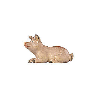 Lying piglet in painted wood for 11 cm Rainell Nativity scene, Val Gardena 1