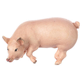 Maiale legno dipinto presepe Val Gardena Rainell 11 cm