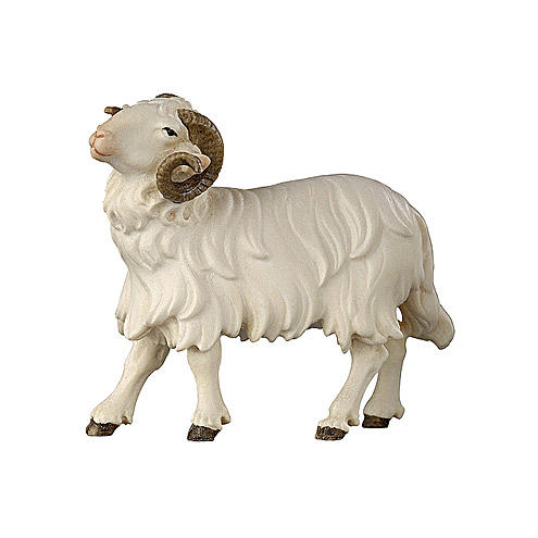 White ram looking left, 9 cm nativity Rainell, in painted Valgardena wood 1