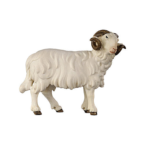 Ram with head to the right in painted wood for 9 cm Rainell Nativity scene, Val Gardena 1