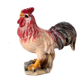 Rooster in painted wood for 9 cm Rainell Nativity scene, Val Gardena