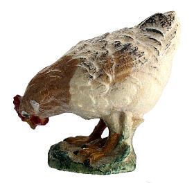 Chicken pecking grains in painted wood for 11 cm Rainell Nativity scene, Val Gardena