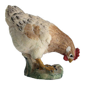 Hen pecking grains, 11 cm nativity Rainell, in painted Val Gardena wood