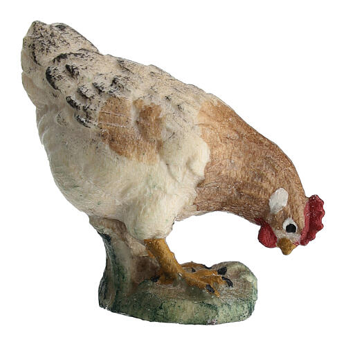 Hen pecking grains, 11 cm nativity Rainell, in painted Val Gardena wood 1