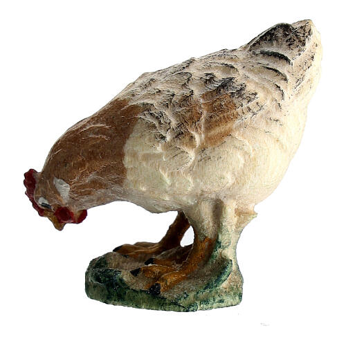 Hen pecking grains, 11 cm nativity Rainell, in painted Val Gardena wood 2