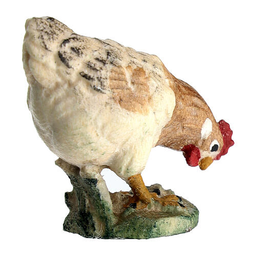 Hen pecking grains, 11 cm nativity Rainell, in painted Val Gardena wood 3