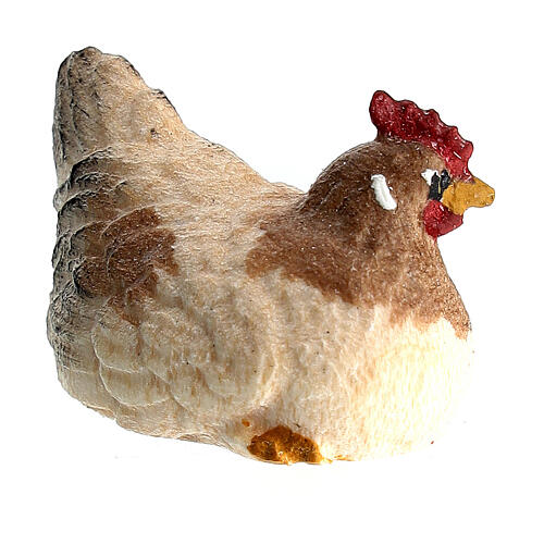 Sitting chicken in painted wood for 11 cm Rainell Nativity scene, Val Gardena 2