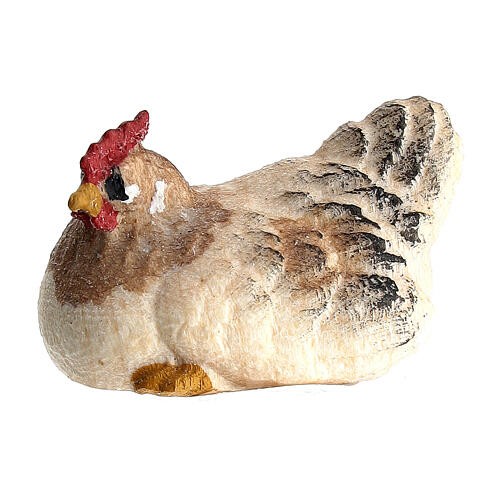 Gallina seduta legno dipinto Val Gardena presepe Rainell 11 cm 1