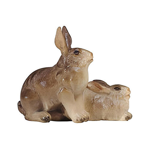 Gruppo conigli legno dipinto Val Gardena presepe Rainell 11 cm 1