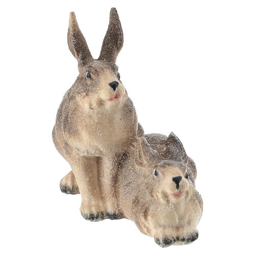 Group of painted wooden rabbits from Val Gardena, Rainell nativity scene, 11 cm 2