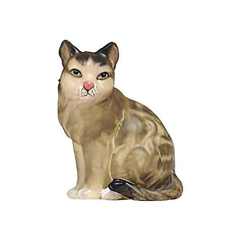 Painted wood cat for 9 cm Val Gardena Rainell Nativity Scene 1