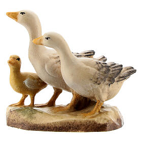 Group of geese in painted wood for 11 cm Rainell Nativity scene, Val Gardena