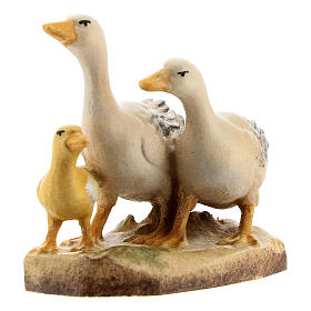 Group of geese in painted wood for 11 cm Rainell Nativity scene, Val Gardena