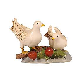 Par de pombas em madeira pintada para presépio Rainell 9 cm Val Gardena