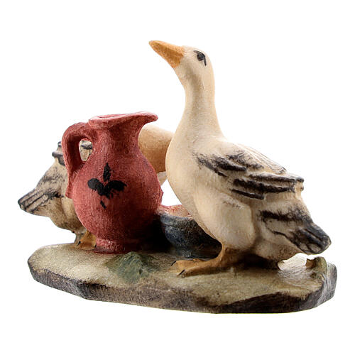 Geese with water bowl in painted wood for 9 cm Rainell Nativity scene, Val Gardena 3
