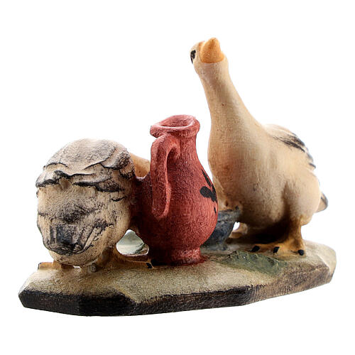 Geese with water bowl in painted wood for 9 cm Rainell Nativity scene, Val Gardena 4
