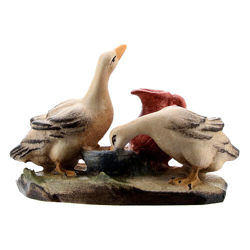 Anatre con brocca legno dipinto presepe Rainell 9 cm Valgardena 2