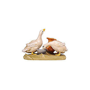 Geese with water bowl in painted wood for 11 cm Rainell Nativity scene, Val Gardena 1