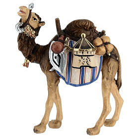 Camelo com bagagens madeira pintada Val Gardena para presépio Rainell com figuras altura média 9 cm