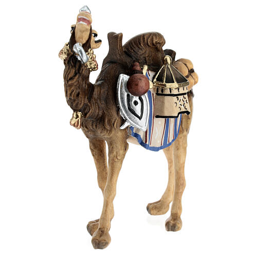 Camelo com bagagens madeira pintada Val Gardena para presépio Rainell com figuras altura média 9 cm 2