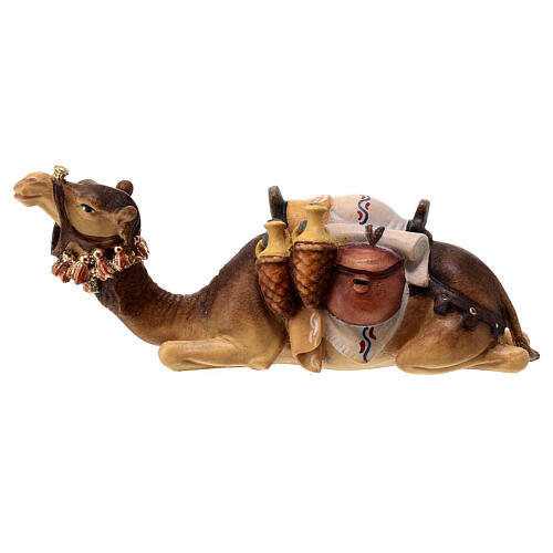 Cammello sdraiato legno dipinto Val Gardena presepe Rainell 11 cm 1