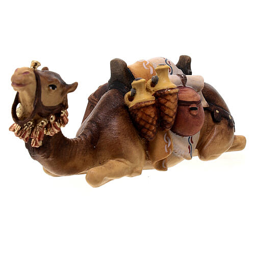 Cammello sdraiato legno dipinto Val Gardena presepe Rainell 11 cm 2