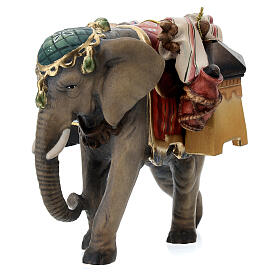 Elefante com bagagens madeira pintada Val Gardena para presépio Rainell com figuras altura média 11 cm