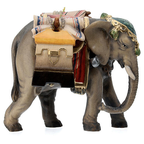 Elefante com bagagens madeira pintada Val Gardena para presépio Rainell com figuras altura média 11 cm 3