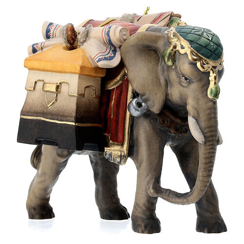 Elephant with baggage, 11 cm nativity Rainell, in painted Val Gardena wood 4