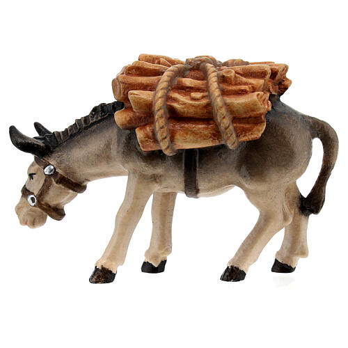 Donkey with wood in painted wood from Valgardena for Rainell Nativity Scene 11 cm 4
