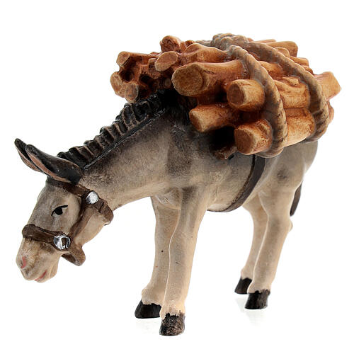 Burro com lenha madeira pintada para presépio Val Gardena Rainell com figuras altura média 11 cm 3