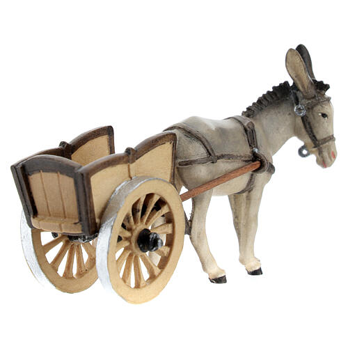 Donkey with cart in painted wood from Valgardena for Rainell Nativity Scene 9 cm 4