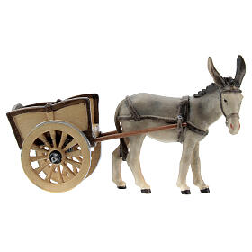 Burro com carrinho madeira pintada para presépio Rainell figuras altura média 9 cm Val Gardena