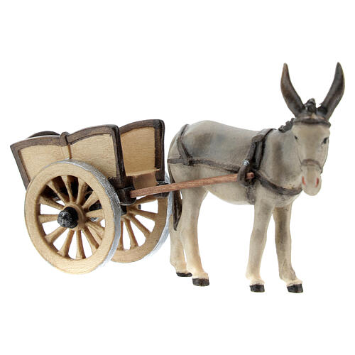 Donkey with pull cart, 9 cm nativity Rainell, in painted Valgardena wood 3