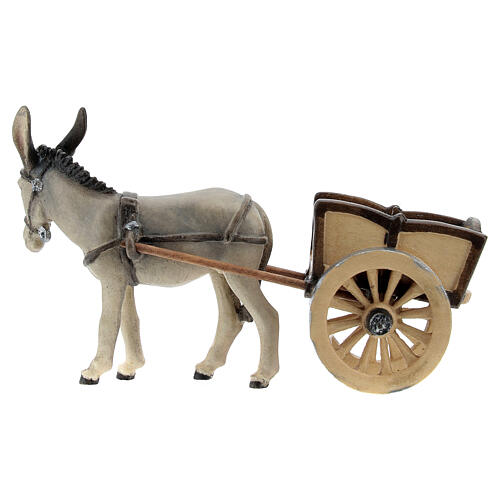 Donkey with pull cart, 9 cm nativity Rainell, in painted Valgardena wood 5