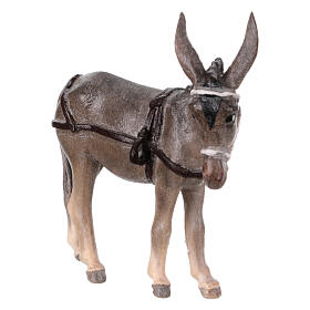 Burro com carrinho madeira pintada para presépio Val Gardena Rainell com figuras altura média 11 cm