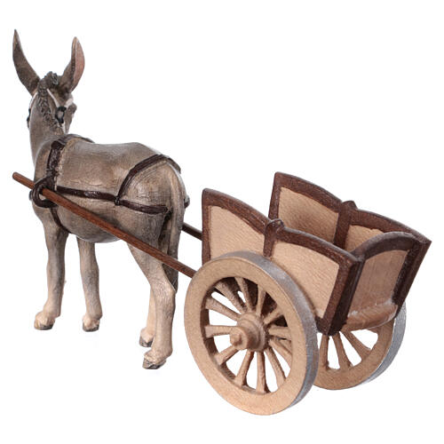 Burro com carrinho madeira pintada para presépio Val Gardena Rainell com figuras altura média 11 cm 4