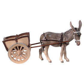 Donkey with cart, 11 cm nativity Rainell, in painted Val Gardena wood
