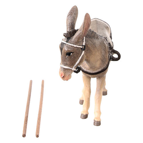 Burro con carro madera pintada belén Val Gardena Rainell 11 cm 2