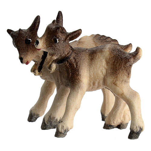 Two baby goats, 11 cm nativity Rainell, in painted Val Gardena wood 1