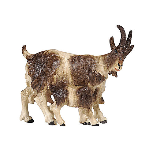 Brown goat with kid, 9 cm nativity Rainell, in painted Valgardena wood 1