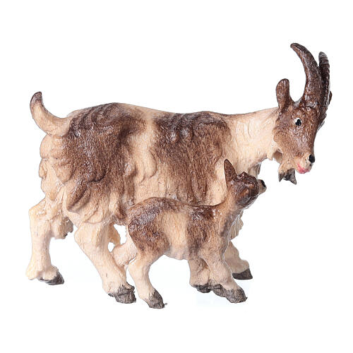 Brown goat with kid, 9 cm nativity Rainell, in painted Valgardena wood 1
