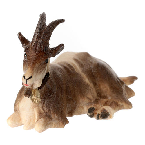 Lying goat in painted wood from Valgardena for Rainell Nativity Scene 11 cm 2